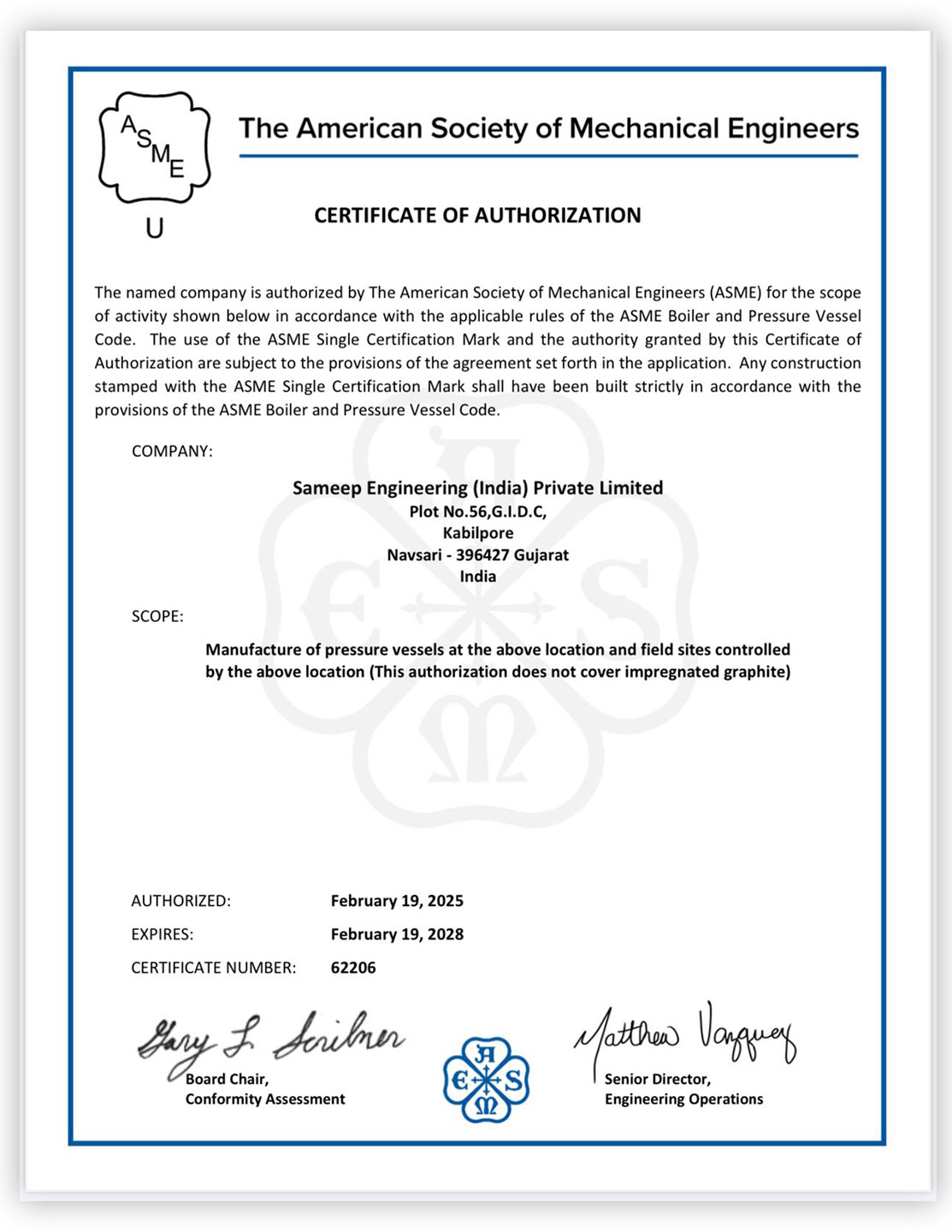 Certified to Global Standards. Trusted Worldwide. - Sameep Engineering (INDIA) Pvt. Ltd. - Believe in Helping Others